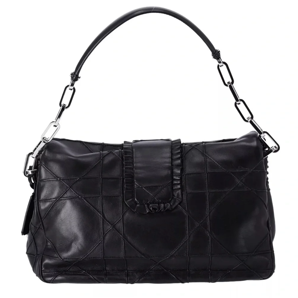 Christian Dior Black Lambskin Leather New Lock Ruffle Flap Shoulder Bag Ruffle - Picture 7 of 15